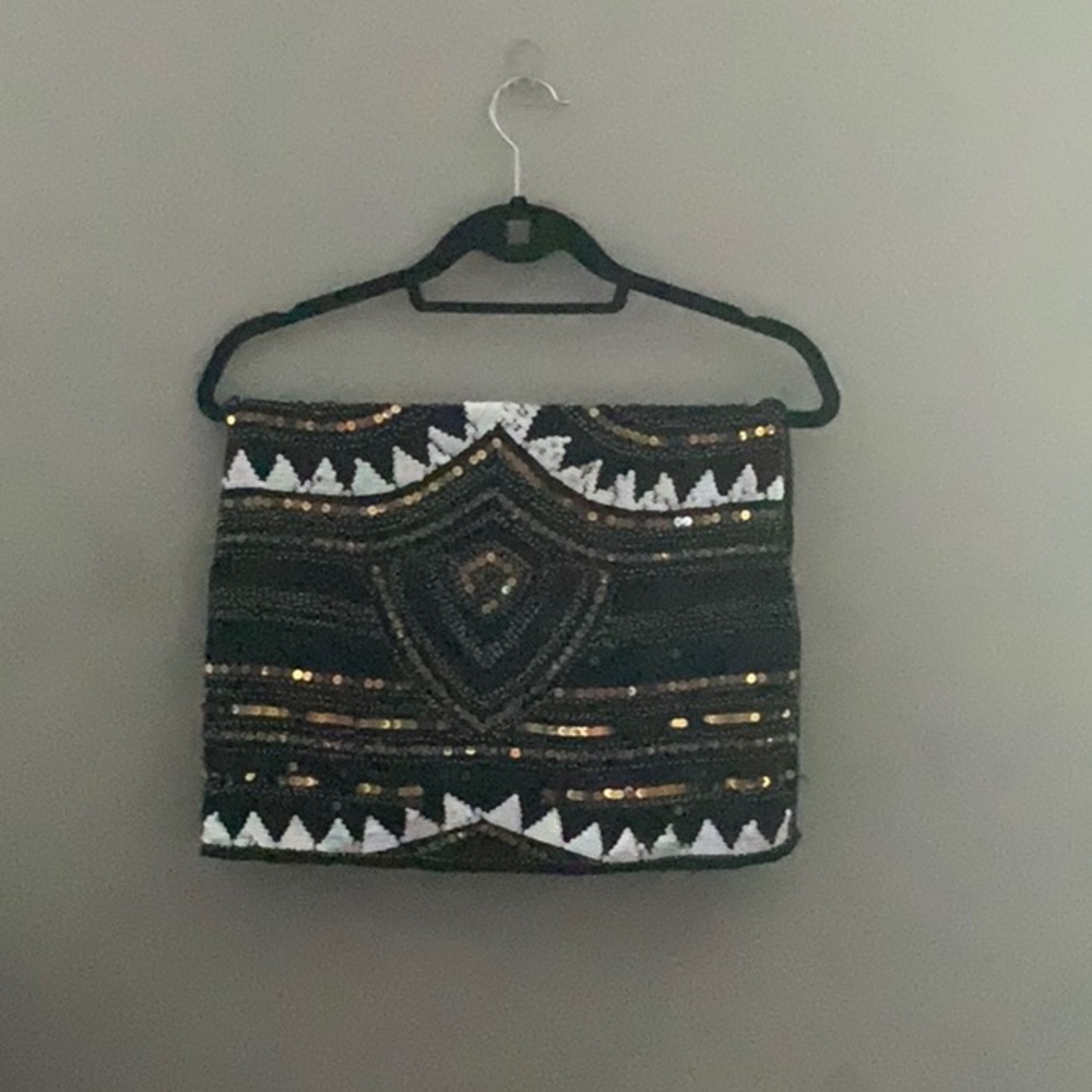 Embellished Black and Gold Midi Skirt